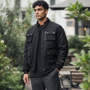 Vintage ROBERT PHILLIPE Men's Black Wool Blend Bomber Moto Jacket‎ Size XL – NEW